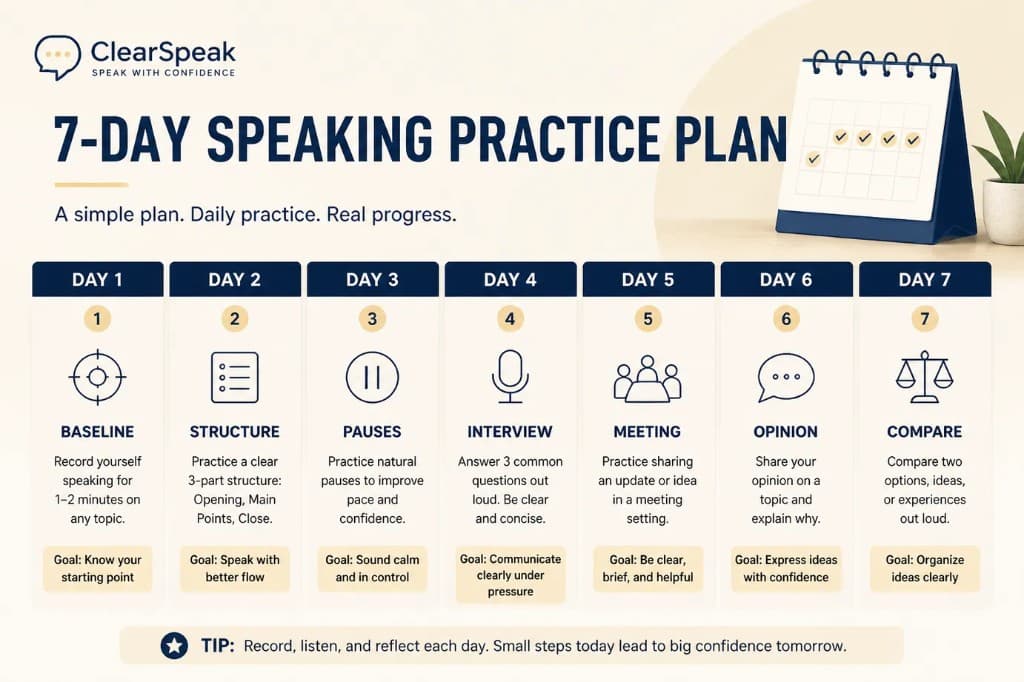 Seven day impromptu speaking practice plan for confidence